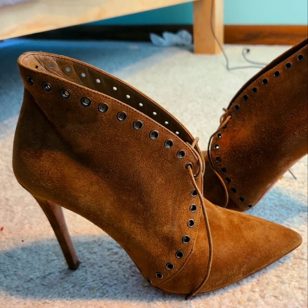 Prada Brown Eyelet Suede Lace-Up Bootie